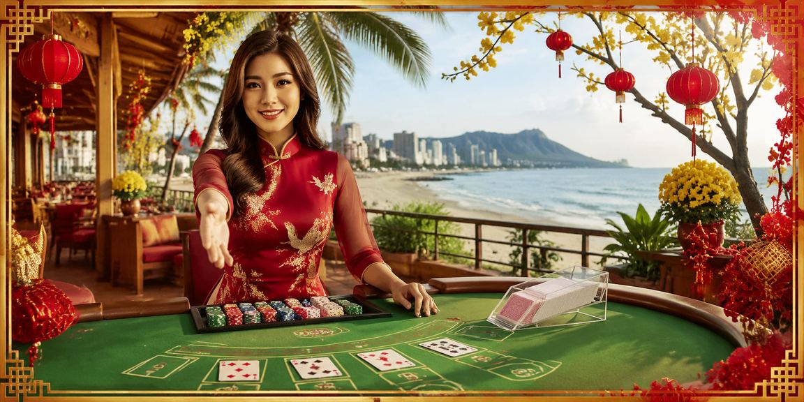 Người chơi Baccarat tại Vũng Tàu dùng điện thoại tham gia live casino trong quán cà phê nhìn ra biển